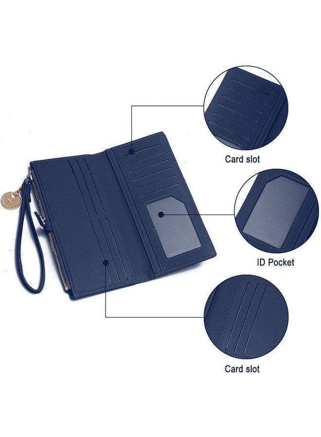 Elios Women Long Soft Leather Wallet Zip Purse Multifunction Organizer Card Holder Clutch with Phone Pocket (Blue) - Image 5