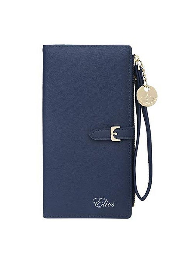 Elios Women Long Soft Leather Wallet Zip Purse Multifunction Organizer Card Holder Clutch with Phone Pocket (Blue) - Image 1