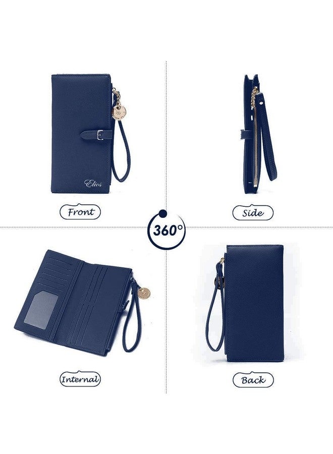 Elios Women Long Soft Leather Wallet Zip Purse Multifunction Organizer Card Holder Clutch with Phone Pocket (Blue) - Image 3