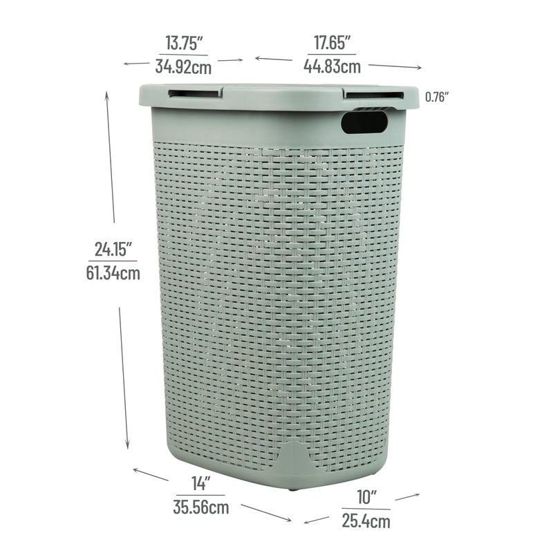 Mind Reader Slim Laundry Hamper with Lid, 60L Tall Clothes Basket, Narrow Tapered Design for Bathrooms, Closets and Laundry Rooms, Plastic, Mint - Image 3