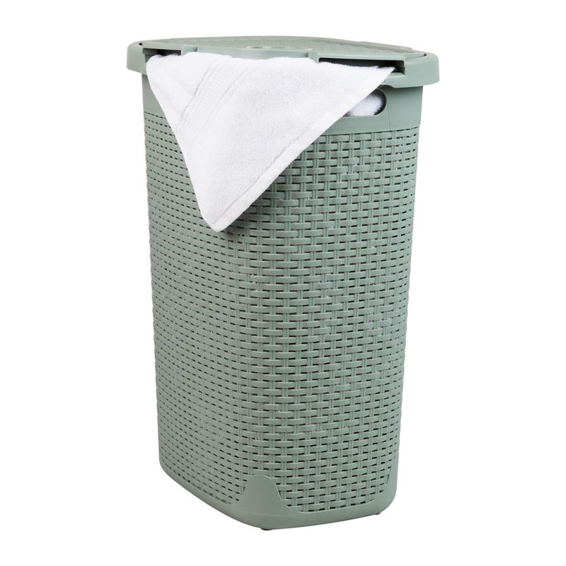 Mind Reader Slim Laundry Hamper with Lid, 60L Tall Clothes Basket, Narrow Tapered Design for Bathrooms, Closets and Laundry Rooms, Plastic, Mint - Image 1