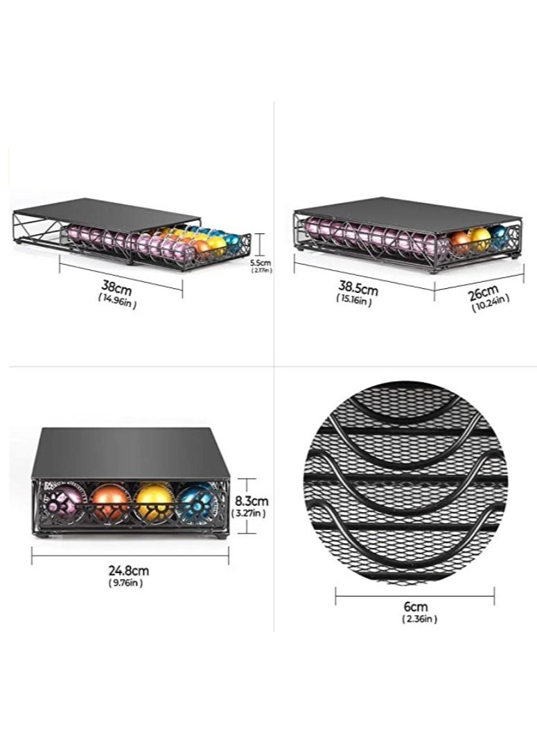 RECAPS Nespresso Vertuoline Capsule Storage Drawer Vertuo Coffee Holder Metal Multiple Flavors Pods Organizer 40 Pcs Capacity (Steel Top, Grid Door) - Image 2