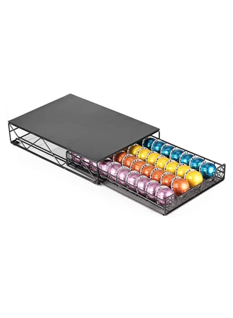 RECAPS Nespresso Vertuoline Capsule Storage Drawer Vertuo Coffee Holder Metal Multiple Flavors Pods Organizer 40 Pcs Capacity (Steel Top, Grid Door) - Image 1