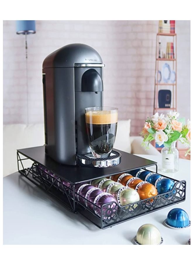 RECAPS Nespresso Vertuoline Capsule Storage Drawer Vertuo Coffee Holder Metal Multiple Flavors Pods Organizer 40 Pcs Capacity (Steel Top, Grid Door) - Image 4