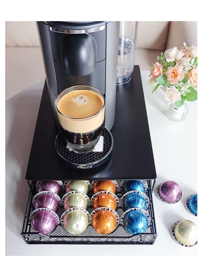 RECAPS Nespresso Vertuoline Capsule Storage Drawer Vertuo Coffee Holder Metal Multiple Flavors Pods Organizer 40 Pcs Capacity (Steel Top, Grid Door) - Image 5