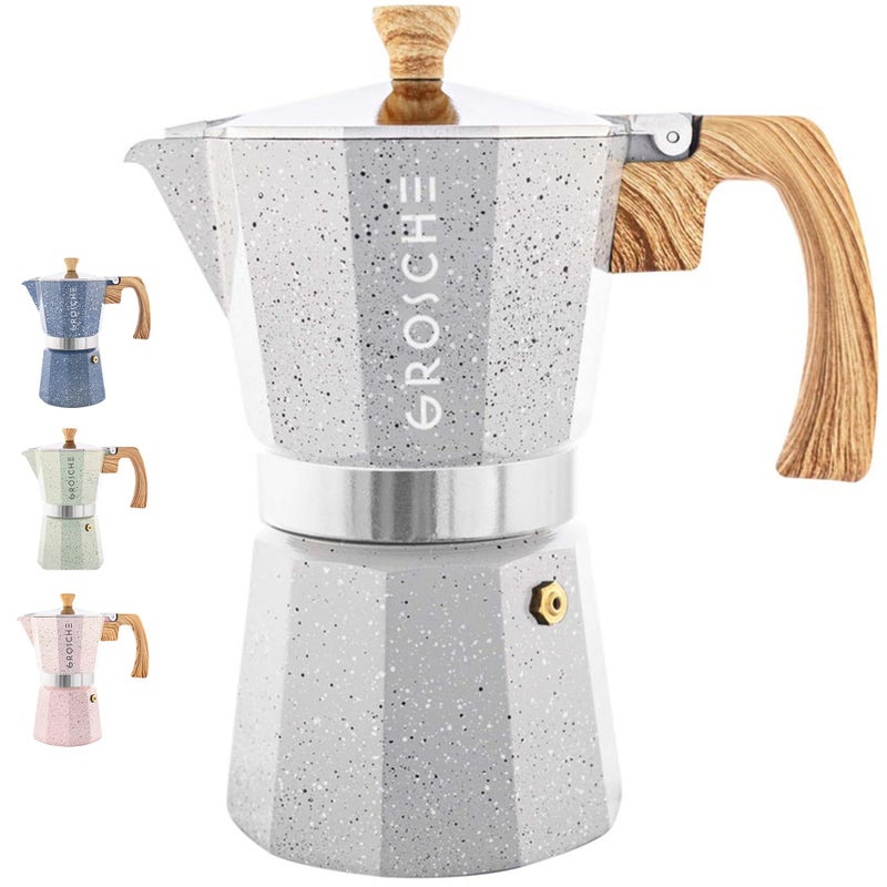 GROSCHE Milano Moka pot, Stovetop Espresso maker, Greca Coffee Maker, Stovetop coffee maker and espresso maker percolator (Grey, 9 cup) - Image 1