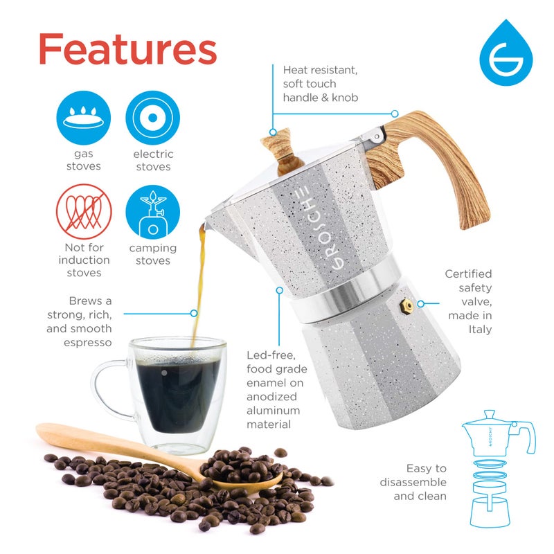 GROSCHE Milano Moka pot, Stovetop Espresso maker, Greca Coffee Maker, Stovetop coffee maker and espresso maker percolator (Grey, 9 cup) - Image 3