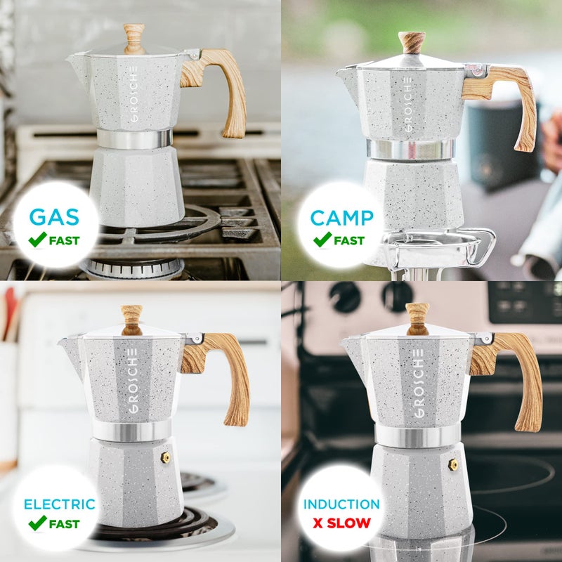GROSCHE Milano Moka pot, Stovetop Espresso maker, Greca Coffee Maker, Stovetop coffee maker and espresso maker percolator (Grey, 9 cup) - Image 5