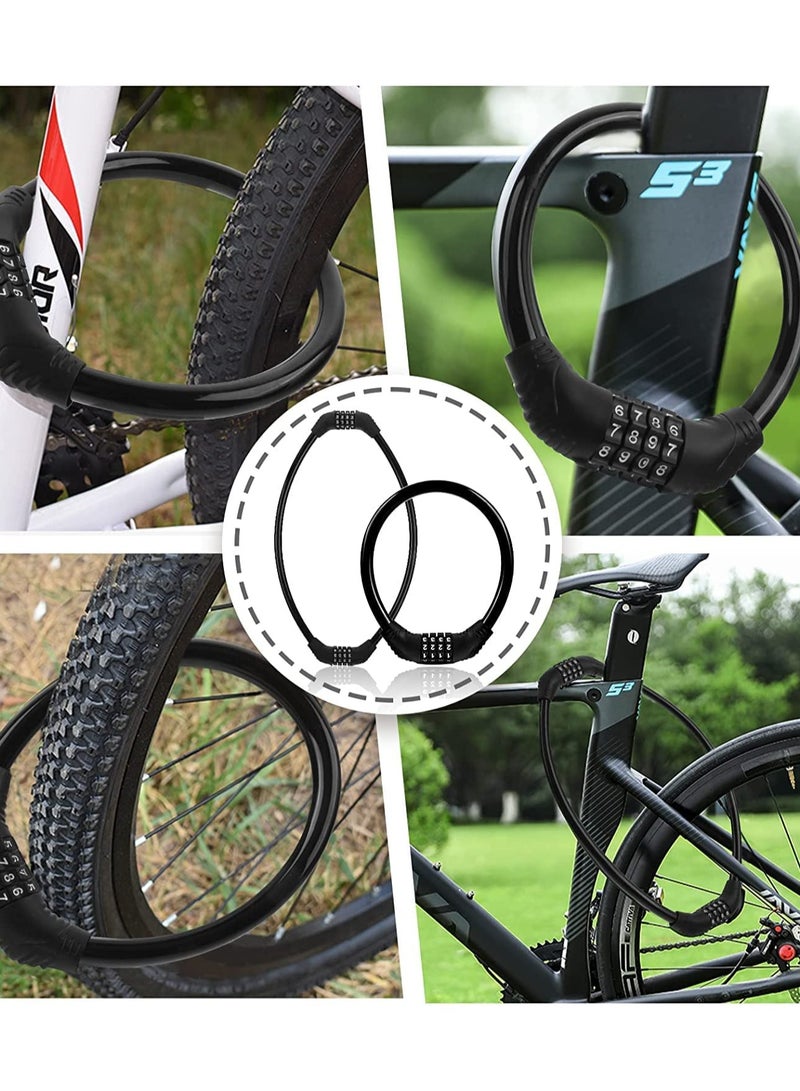 Excefore Bike Lock Cable Bike Locks Heavy Duty Anti Theft 2 Pcs Security 4 Digit Resettable Combination Bike Cable Lock Portable Code Lock Cable For Bicycle Black - Image 2