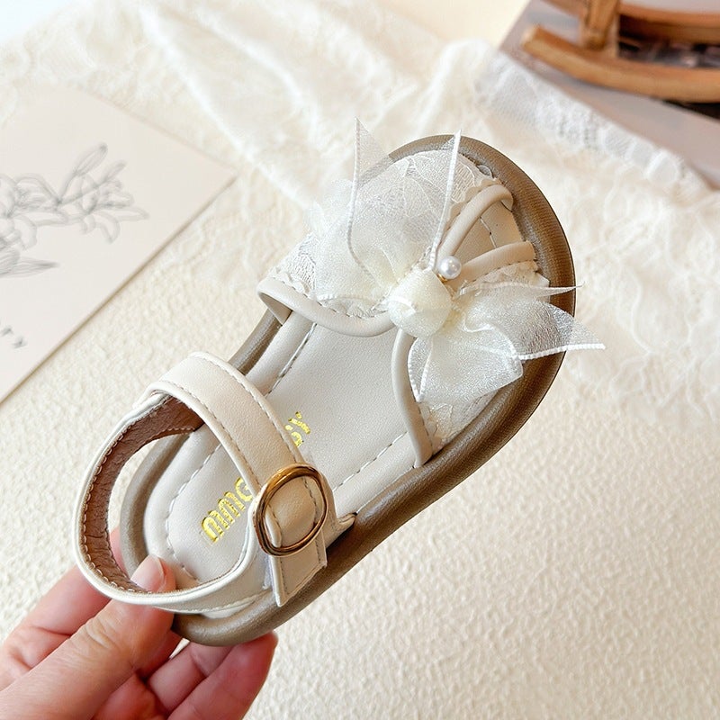 Girls'' Sandals 2026 Summer New Style Kidsren''s Princess Shoes Soft Sole Soft Surface Fashion Sandals Bow Pearl Sandals - Image 3