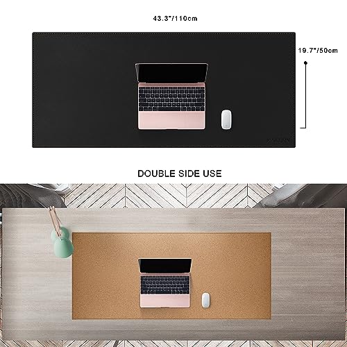 MAIDERN 43.3”x 19.6” Leather Desk Pad XXL, Large Desk Mat, Reversible Cork & Leather Large Mouse pad for Desk, Waterproof Computer Desk Pad for Gaming Home Office (Black) … - Image 2