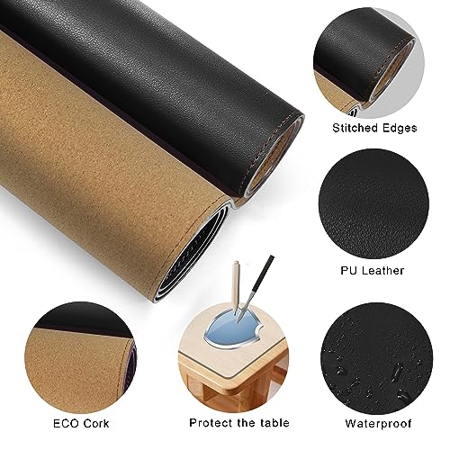 MAIDERN 43.3”x 19.6” Leather Desk Pad XXL, Large Desk Mat, Reversible Cork & Leather Large Mouse pad for Desk, Waterproof Computer Desk Pad for Gaming Home Office (Black) … - Image 3