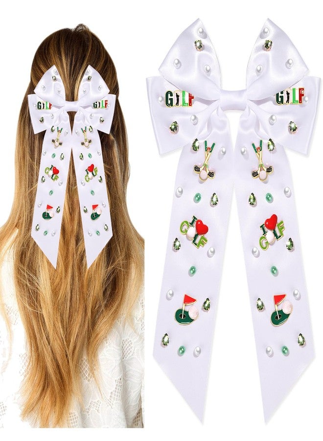 CEALXHENY Golf Hair Bows for Women Golf Accessories Golf Ball Flag Club Hair Bows Clips Rhinestone Large Hair Bows Satin Hair Ribbons Sports Game Day Hair Bows Golf Hair Accessories Outfits Gifts (Pattern B1) - Image 1