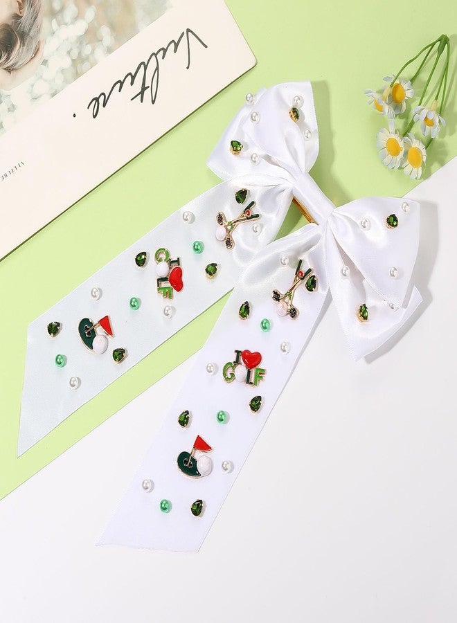 CEALXHENY Golf Hair Bows for Women Golf Accessories Golf Ball Flag Club Hair Bows Clips Rhinestone Large Hair Bows Satin Hair Ribbons Sports Game Day Hair Bows Golf Hair Accessories Outfits Gifts (Pattern B1) - Image 5