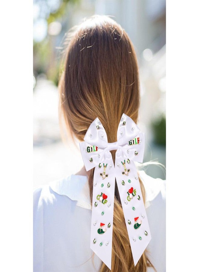 CEALXHENY Golf Hair Bows for Women Golf Accessories Golf Ball Flag Club Hair Bows Clips Rhinestone Large Hair Bows Satin Hair Ribbons Sports Game Day Hair Bows Golf Hair Accessories Outfits Gifts (Pattern B1) - Image 2