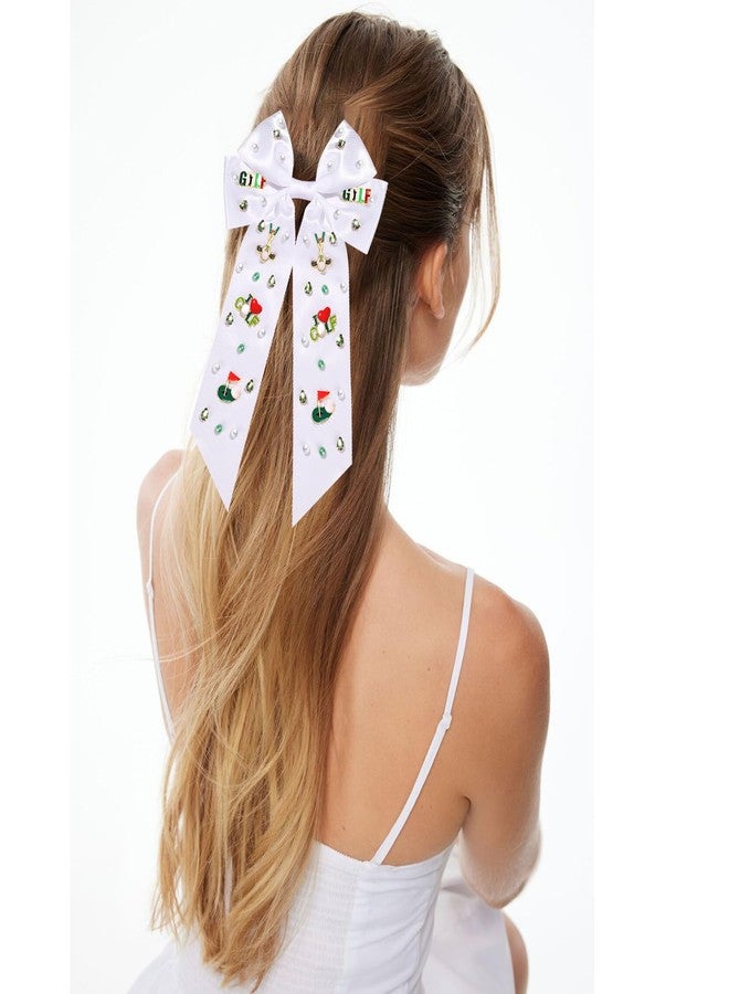 CEALXHENY Golf Hair Bows for Women Golf Accessories Golf Ball Flag Club Hair Bows Clips Rhinestone Large Hair Bows Satin Hair Ribbons Sports Game Day Hair Bows Golf Hair Accessories Outfits Gifts (Pattern B1) - Image 3