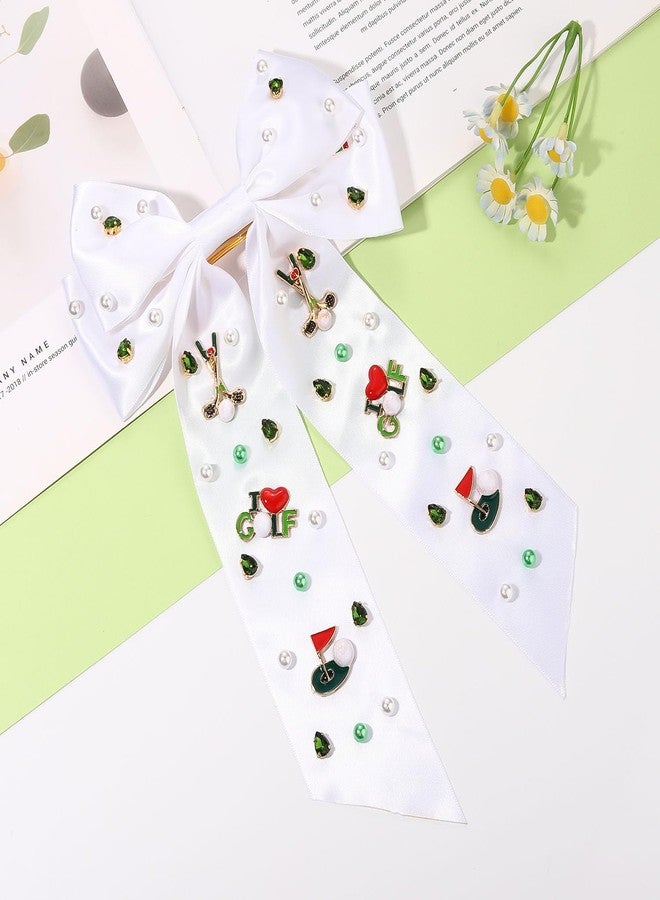 CEALXHENY Golf Hair Bows for Women Golf Accessories Golf Ball Flag Club Hair Bows Clips Rhinestone Large Hair Bows Satin Hair Ribbons Sports Game Day Hair Bows Golf Hair Accessories Outfits Gifts (Pattern B1) - Image 4