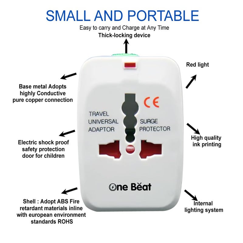 Universal Travel Adapter with Surge ProtectionInternational Power Plug WhitePack of1  - Image 2