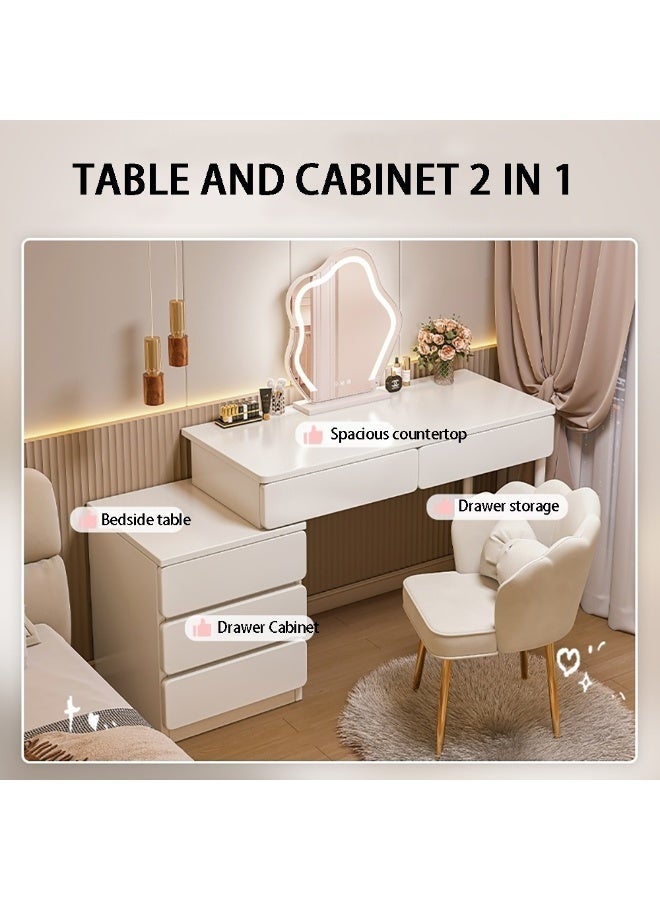 Bedroom Vanity Table, Makeup Table with 5 Drawers, Adjustable Size Dressing Desk for Girls' Bedroom - Multifunctional as Bedside Table, Study Desk & Learning Table,100*40*60cm（Warm White, SZY100） - Image 4