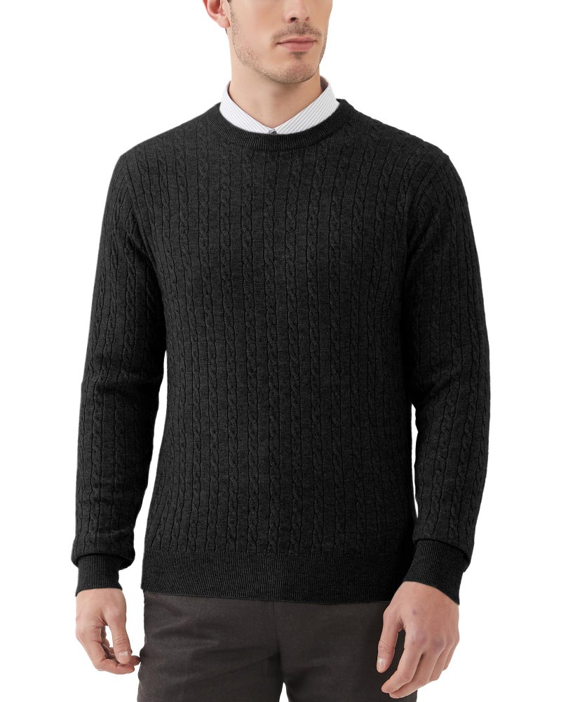 Kallspin Men's Cable Knit Crewneck Sweater Pullovers Wool Blend Relax Fit Knitwear (Black, X-Large) - Image 1