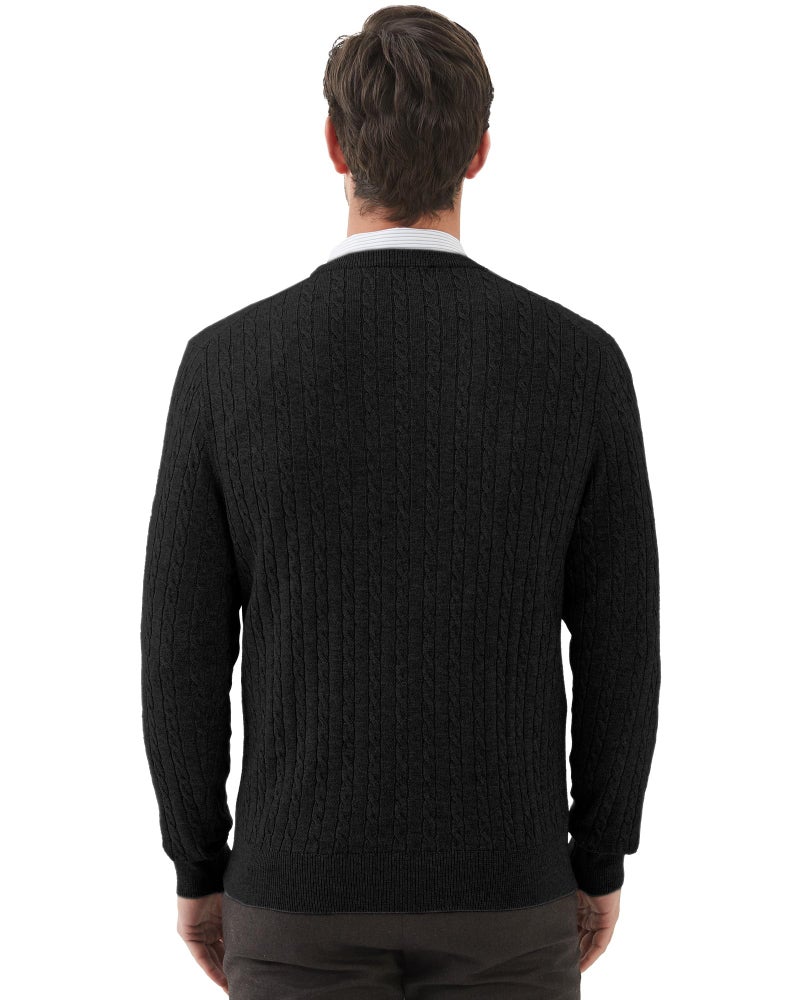 Kallspin Men's Cable Knit Crewneck Sweater Pullovers Wool Blend Relax Fit Knitwear (Black, X-Large) - Image 4