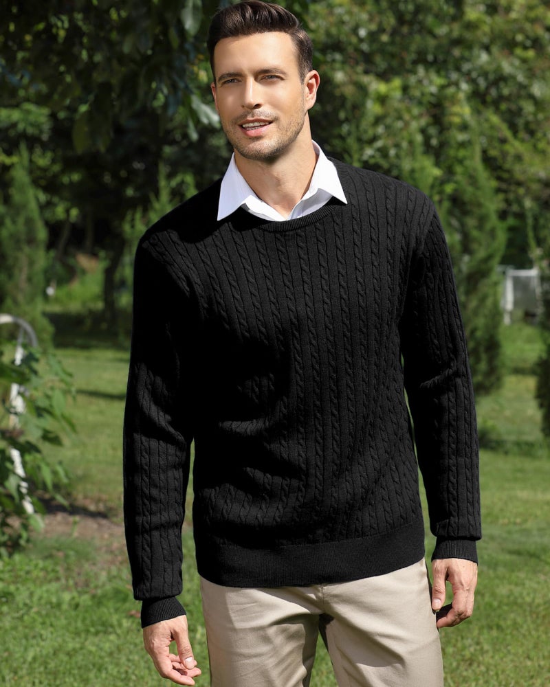 Kallspin Men's Cable Knit Crewneck Sweater Pullovers Wool Blend Relax Fit Knitwear (Black, X-Large) - Image 5