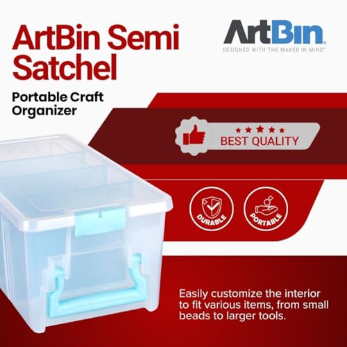 ArtBin 6925AA Semi Satchel with Removable Dividers, Portable Art & Craft Organizer with Handle, [1] Plastic Storage Case, Clear with Aqua Accents - Image 3