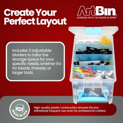 ArtBin 6925AA Semi Satchel with Removable Dividers, Portable Art & Craft Organizer with Handle, [1] Plastic Storage Case, Clear with Aqua Accents - Image 5