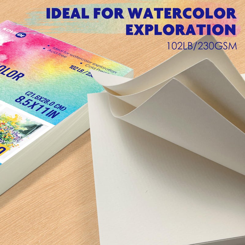 KOVIEDE 100 Sheets Watercolor Paper 8.5x11 Inch 102LB/230GSM Cold Press Practice Paper for Students and Beginners, Acid-Free Heavyweight Art Sheets for Painting, Printing, Scanning & Crafting - Image 2