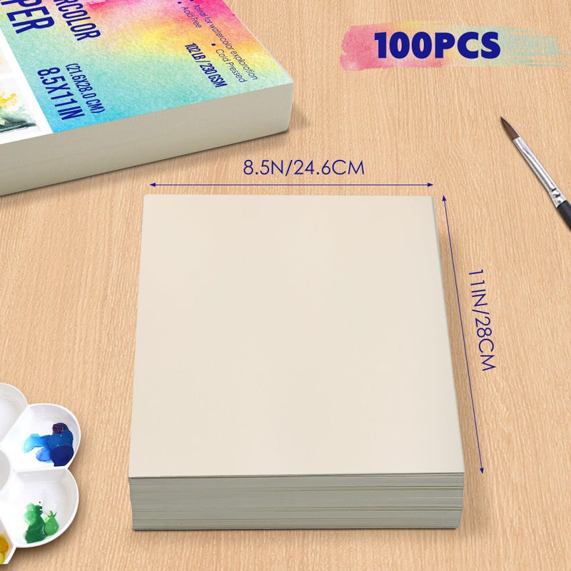 KOVIEDE 100 Sheets Watercolor Paper 8.5x11 Inch 102LB/230GSM Cold Press Practice Paper for Students and Beginners, Acid-Free Heavyweight Art Sheets for Painting, Printing, Scanning & Crafting - Image 4