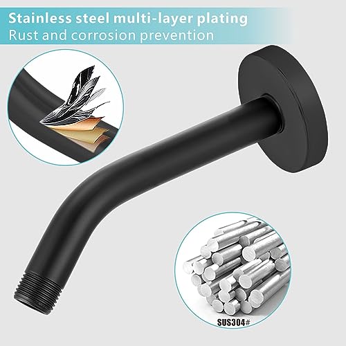 Nuodan Shower Arm with Flange, 8 Inches Wall Mount Replacement Shower Head Arm For Fixed Shower Head and Handheld Showerhead, Matte Black - Image 3
