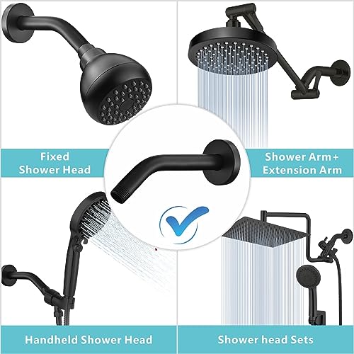 Nuodan Shower Arm with Flange, 8 Inches Wall Mount Replacement Shower Head Arm For Fixed Shower Head and Handheld Showerhead, Matte Black - Image 4