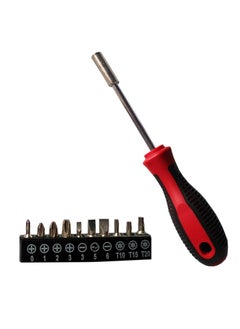 MESHIV Meshiv 10 in 1 Magnetic Ratchet Screwdriver Set with 10 Bit Pcs with Long Handle Red and Black Model No 10 in 1  - Image 1