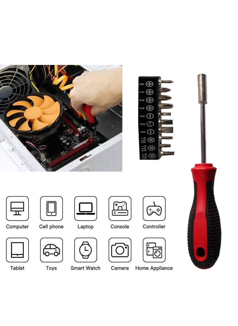 MESHIV - Meshiv 10 in 1 Magnetic Ratchet Screwdriver Set with 10 Bit Pcs with Long Handle Red and Black Model No 10 in 1 - Image 1
