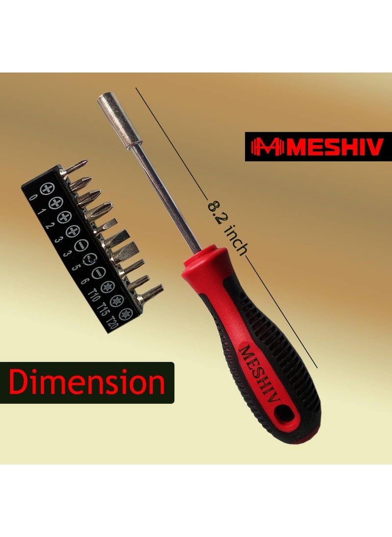 MESHIV - Meshiv 10 in 1 Magnetic Ratchet Screwdriver Set with 10 Bit Pcs with Long Handle Red and Black Model No 10 in 1 - Image 1