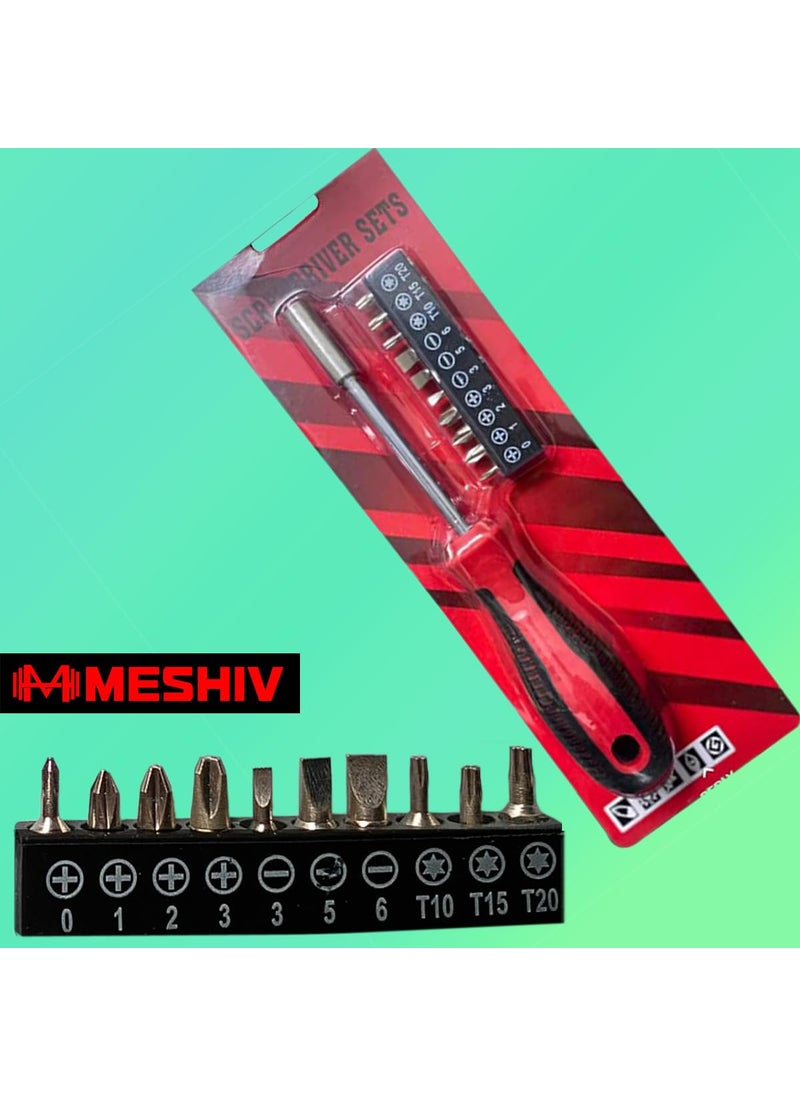 MESHIV - Meshiv 10 in 1 Magnetic Ratchet Screwdriver Set with 10 Bit Pcs with Long Handle Red and Black Model No 10 in 1 - Image 1