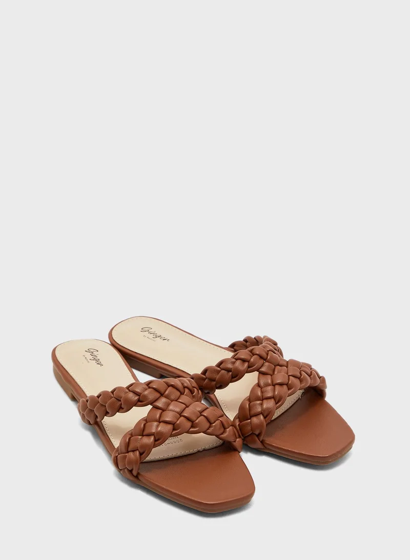 Ginger V Shape Braided Strap Flat Sandals