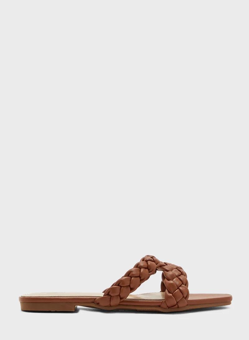 Ginger V Shape Braided Strap Flat Sandals