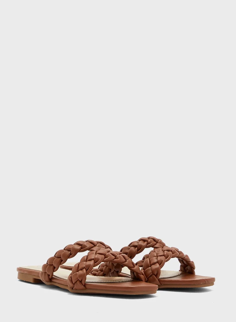 Ginger V Shape Braided Strap Flat Sandals