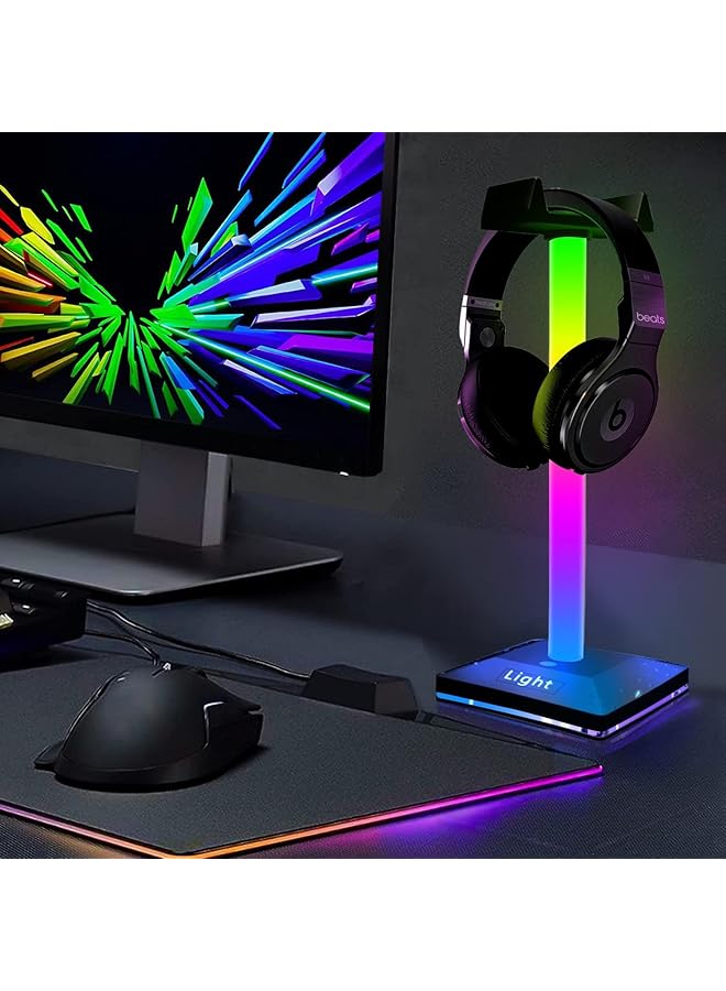 erorex Rgb Light Headphone Stand With Usb Charger Port Desk Gaming Headset Holder Headset Holder Hanger Base For Gamers Desktop Table Game Earphone Accessories - Image 3