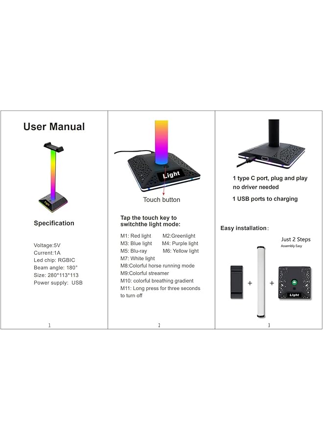 erorex Rgb Light Headphone Stand With Usb Charger Port Desk Gaming Headset Holder Headset Holder Hanger Base For Gamers Desktop Table Game Earphone Accessories - Image 2