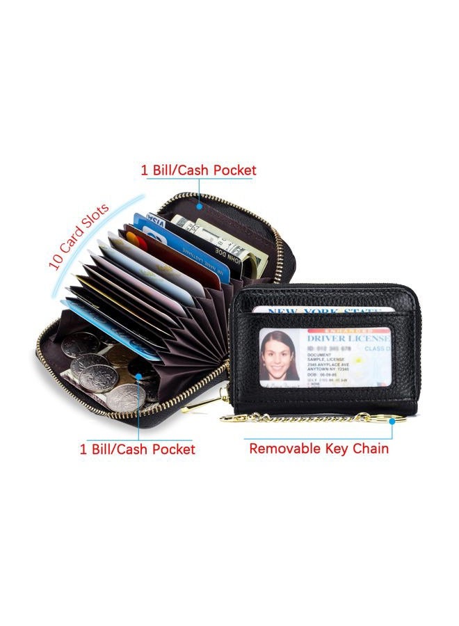 imeetu Leather Credit Card Wallet RFID Zipper Card Case Holder with Removable Keychain (Pink) - Image 3