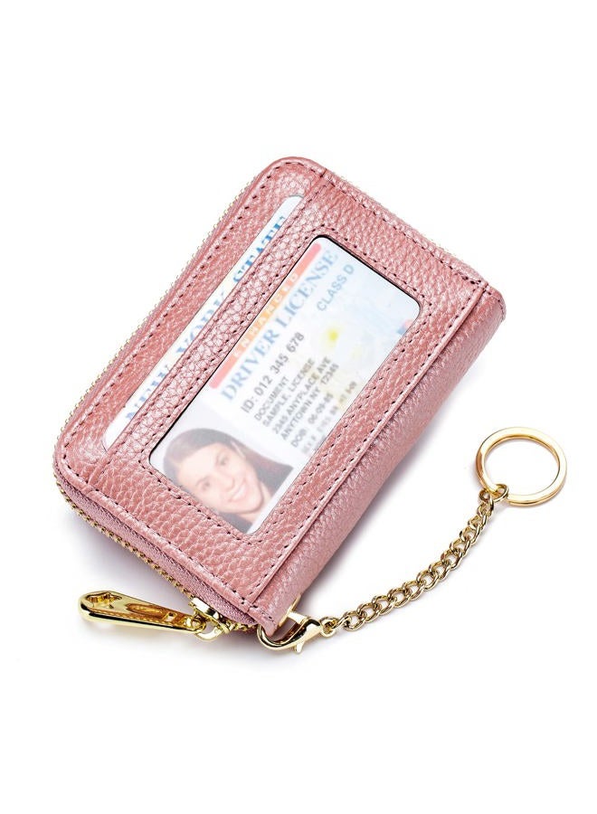 imeetu Leather Credit Card Wallet RFID Zipper Card Case Holder with Removable Keychain (Pink) - Image 1