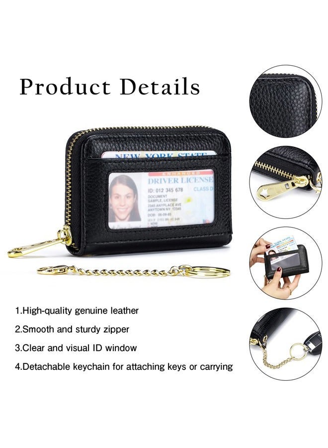 imeetu Leather Credit Card Wallet RFID Zipper Card Case Holder with Removable Keychain (Pink) - Image 2