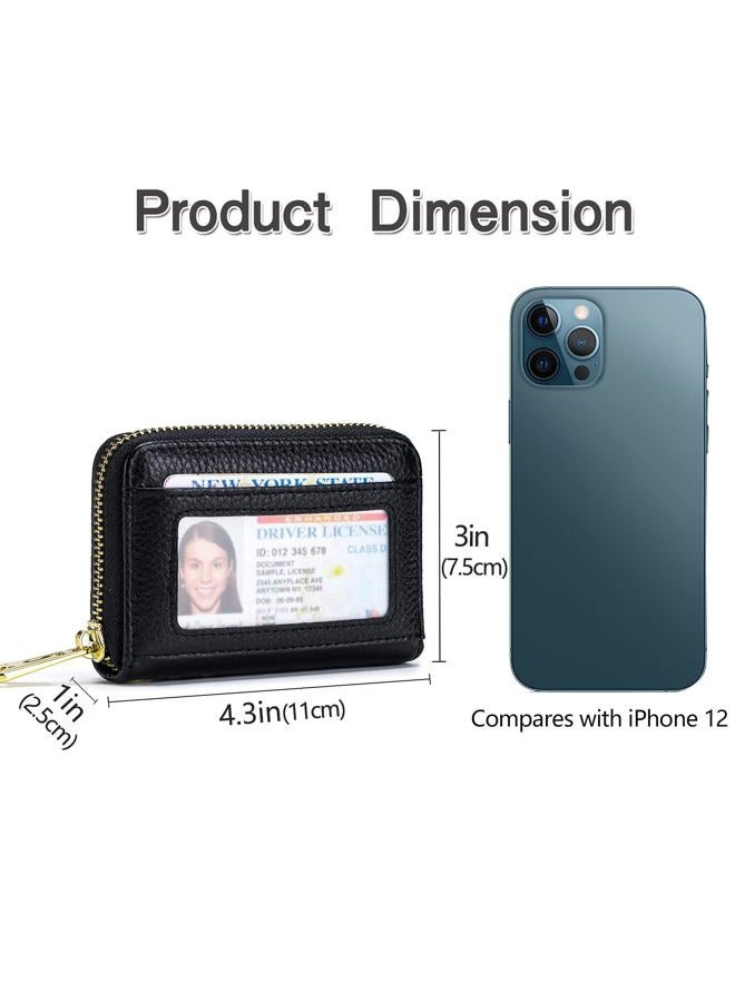 imeetu Leather Credit Card Wallet RFID Zipper Card Case Holder with Removable Keychain (Pink) - Image 4