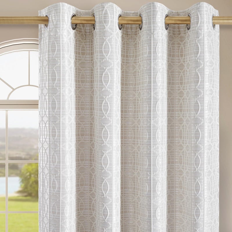 Drapexpert Cream and Silvery 100% Blackout Curtains 84 Inch Length 2 Panels, Jacquard Thermal Insulated Noise Reducing Grommet Drapes for Bedroom Living Room, 2pcs, 52" W x 84" L - Image 1