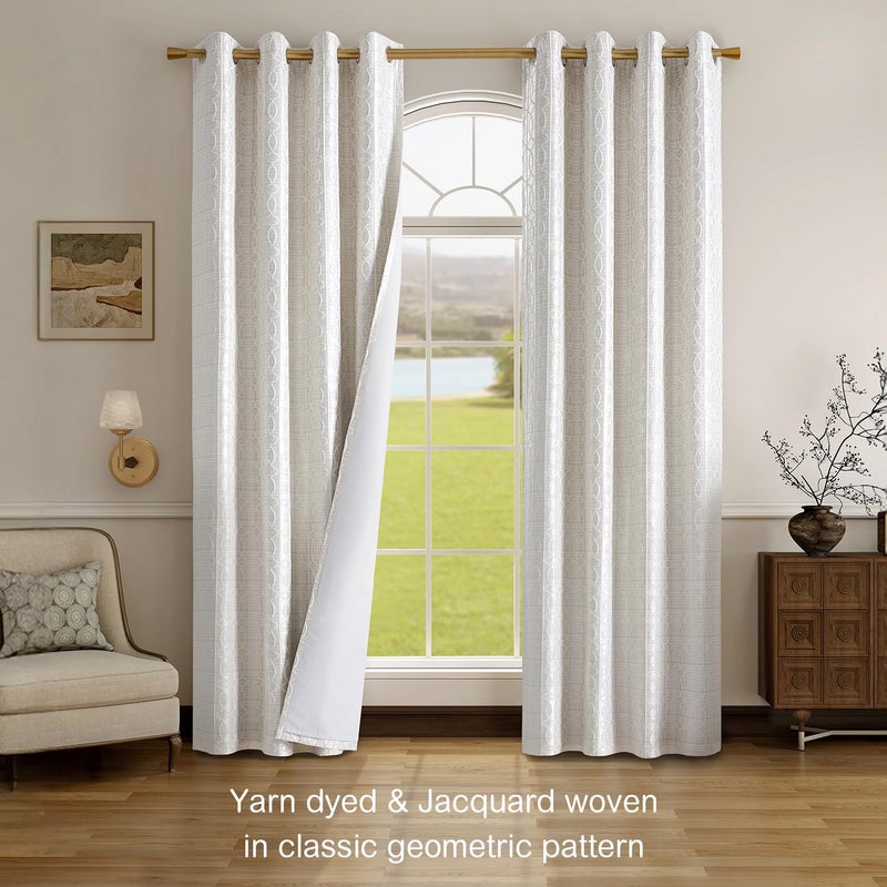 Drapexpert Cream and Silvery 100% Blackout Curtains 84 Inch Length 2 Panels, Jacquard Thermal Insulated Noise Reducing Grommet Drapes for Bedroom Living Room, 2pcs, 52" W x 84" L - Image 2