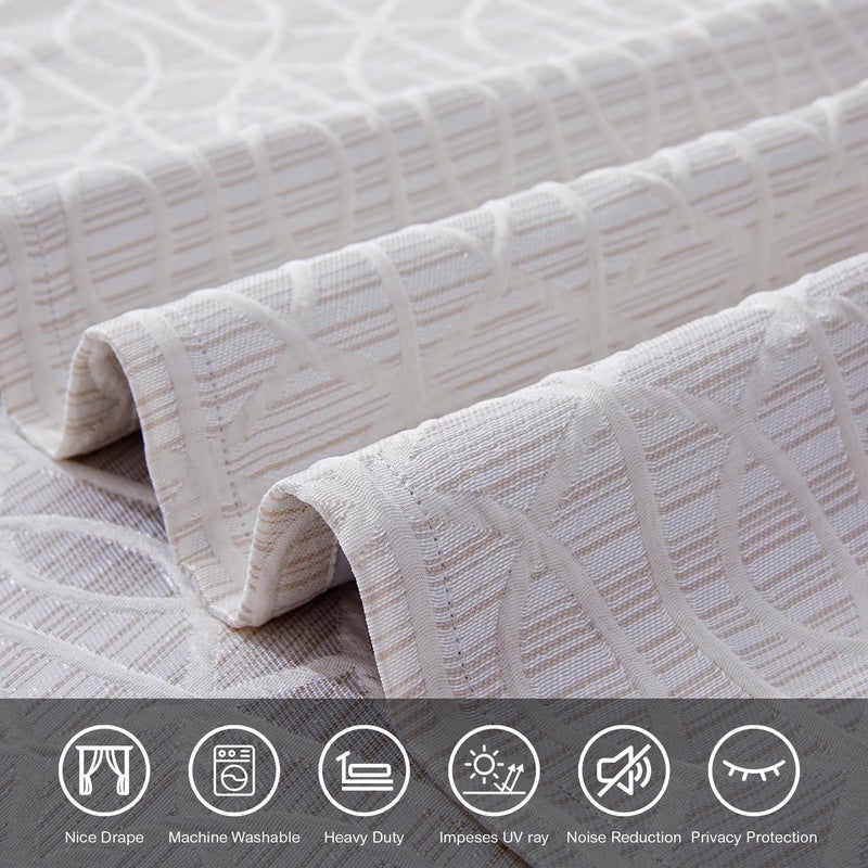Drapexpert Cream and Silvery 100% Blackout Curtains 84 Inch Length 2 Panels, Jacquard Thermal Insulated Noise Reducing Grommet Drapes for Bedroom Living Room, 2pcs, 52" W x 84" L - Image 5