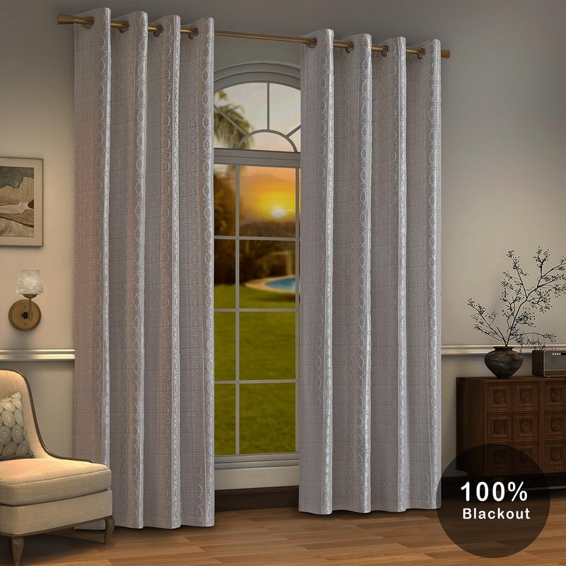 Drapexpert Cream and Silvery 100% Blackout Curtains 84 Inch Length 2 Panels, Jacquard Thermal Insulated Noise Reducing Grommet Drapes for Bedroom Living Room, 2pcs, 52" W x 84" L - Image 3
