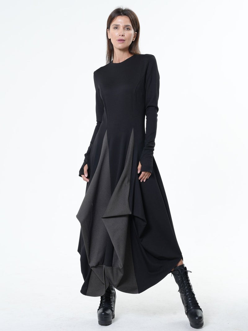 Metamorphoza Long Dress With Draping and Thumbhole Sleeves - Image 1